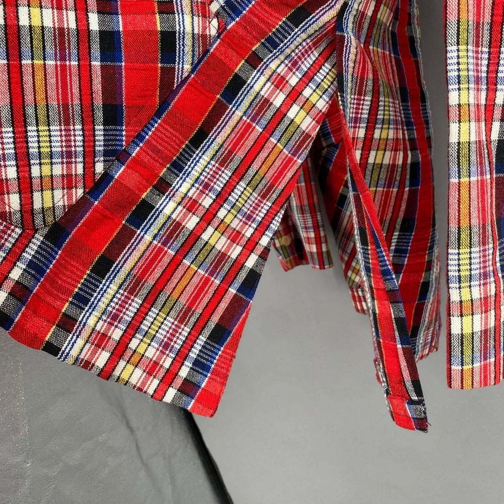 Vintage 70s Johnny Carson Red Tartan Plaid Sport Coat Blazer Mens 40R Mod